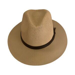 Equinox Tan Fedora Hat with Brown Band - M straw , EUC